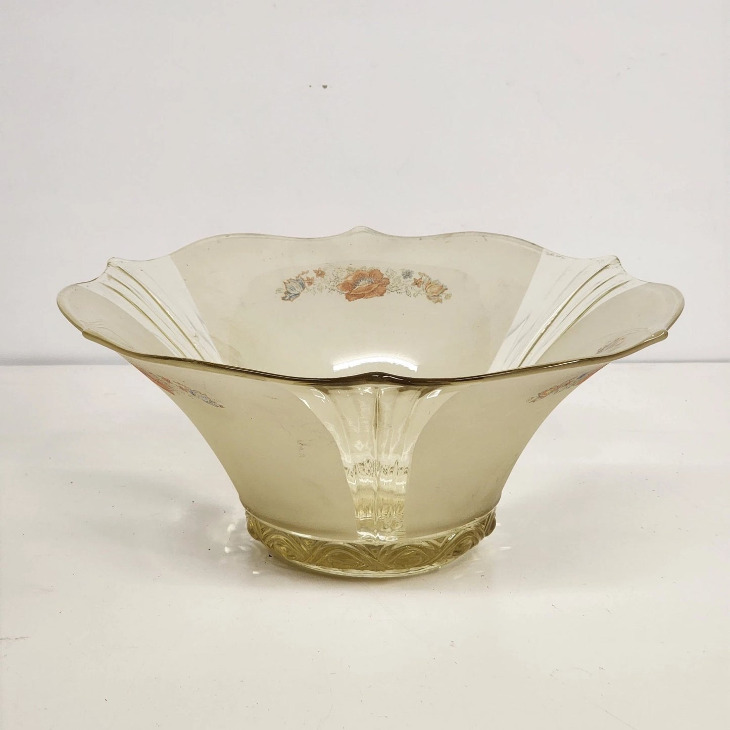 Vintage Lancaster Glass Yellow Floral Ceiling Light Shade