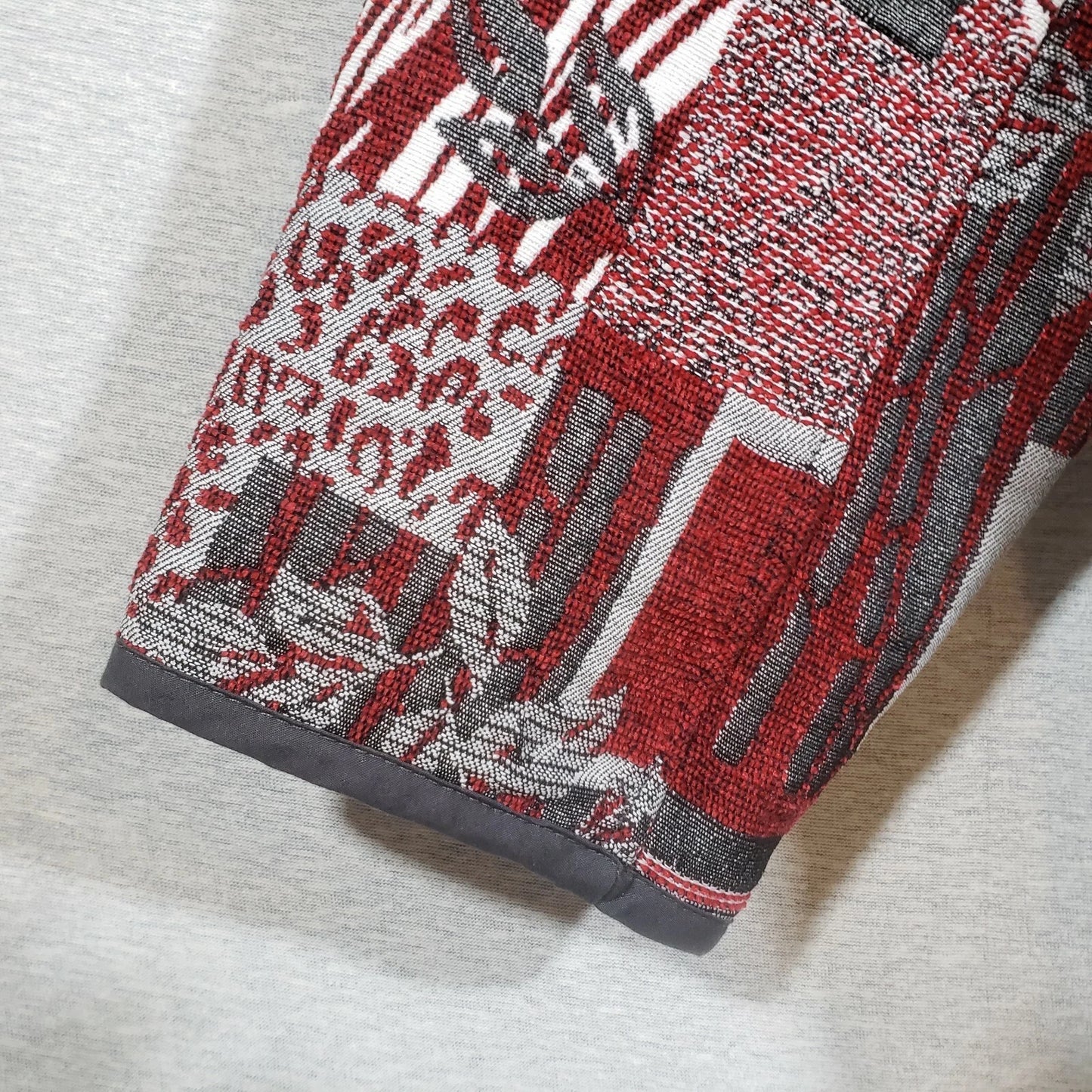 Bon Worth Womens Large Tapestry Weave Red Gray Block Print Blazer Jacket Unlined