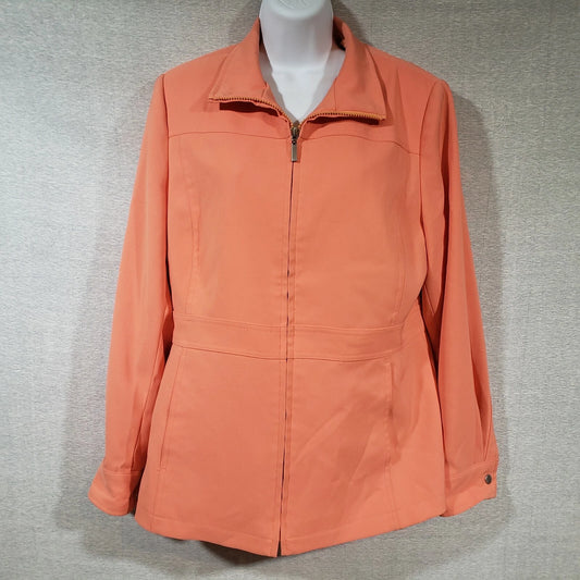 Anne Klein Womens Medium Peach Zip Jacket Spring Polyester Blend Tapered Vietnam