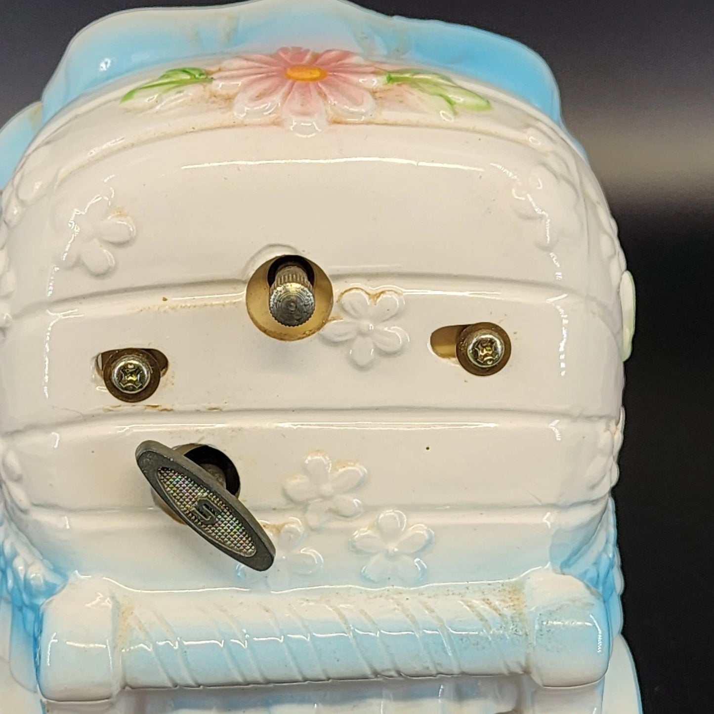 Ardco Japan Ceramic Baby Carriage Music Box Pink & Blue Nursery Decor 6" Works