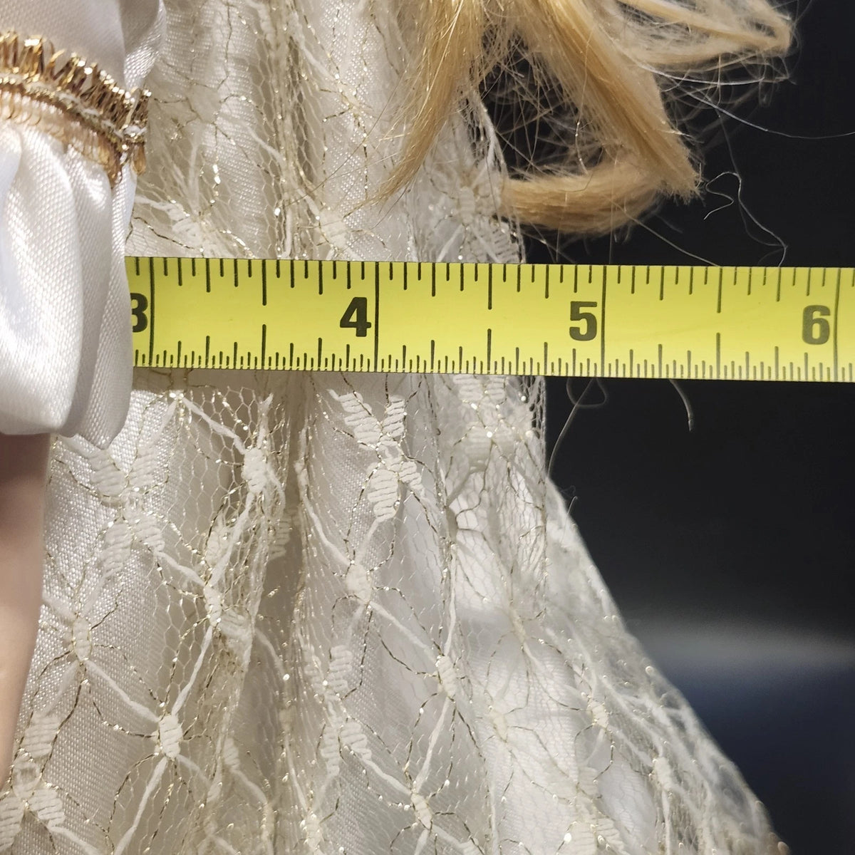 Treasures in Lace Porcelain Angel Doll Blonde White Gold Dress 17" Vintage