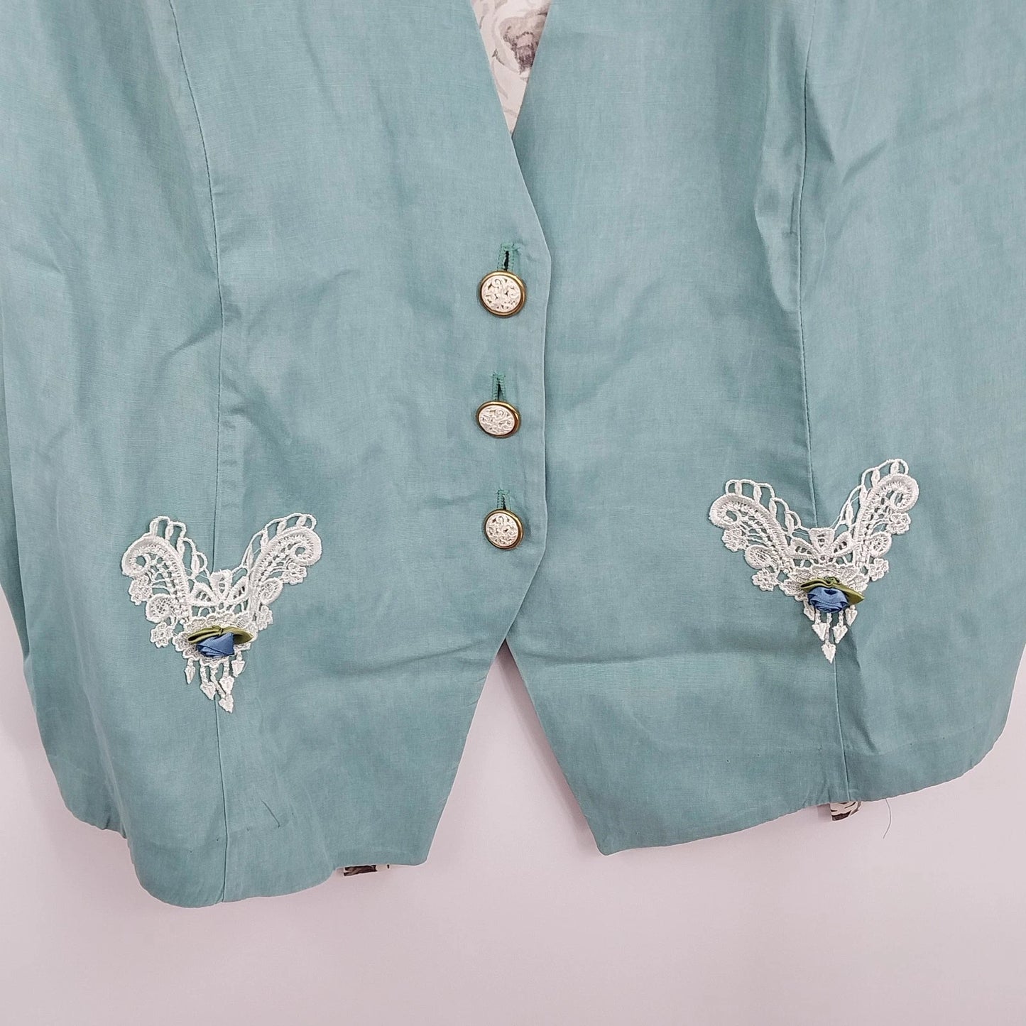 Tina Barrie Women's Vest 24W Plus Size Mint Green White Lace Floral Back Vtg