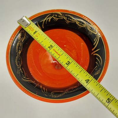 Lancaster Marguerite Orange Black Glass Pedestal Bowl Gold Gilt 1930s VTG