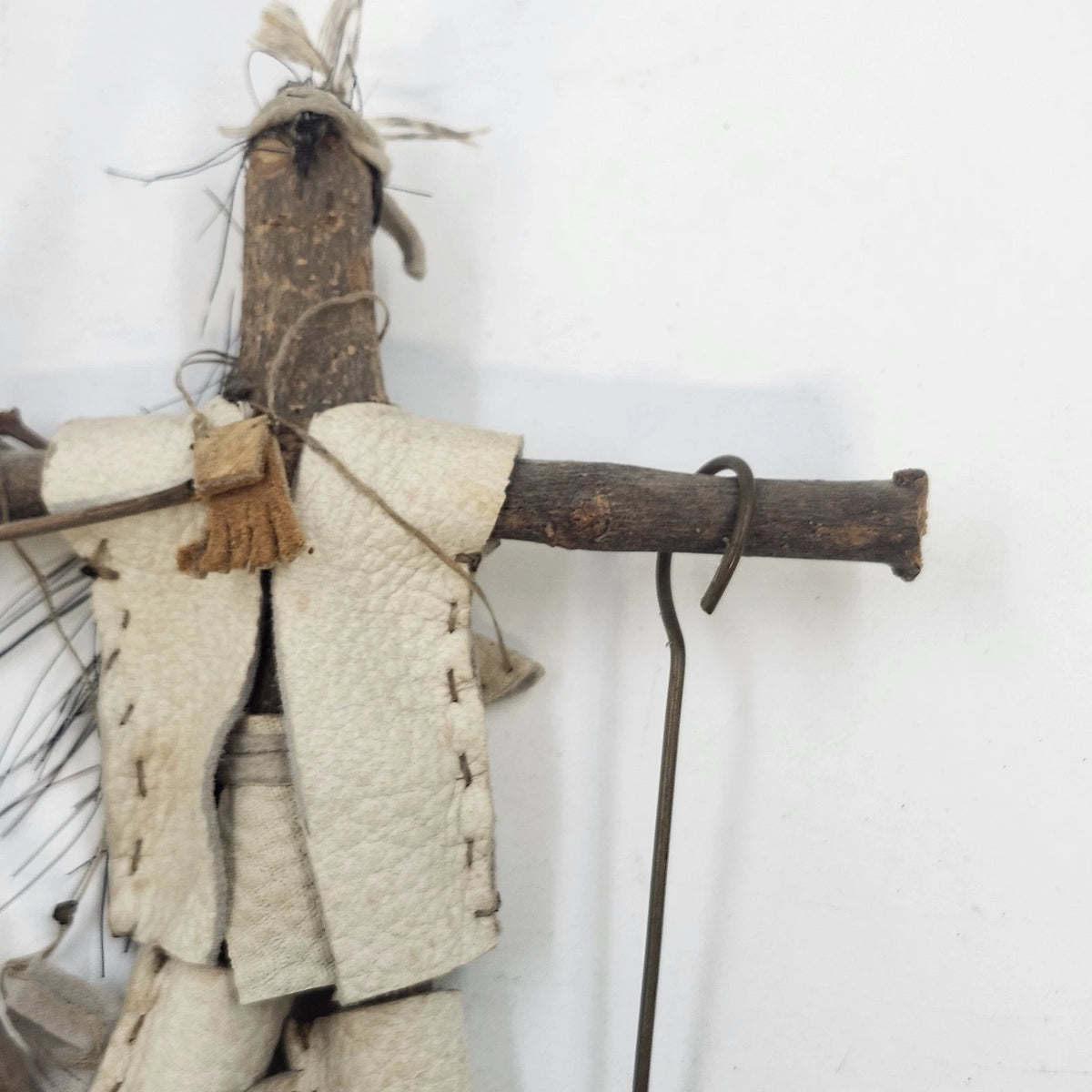 Handmade Wood Hunter Rustic Figure 7" Bow Leather Clothing Folk Art Primitive