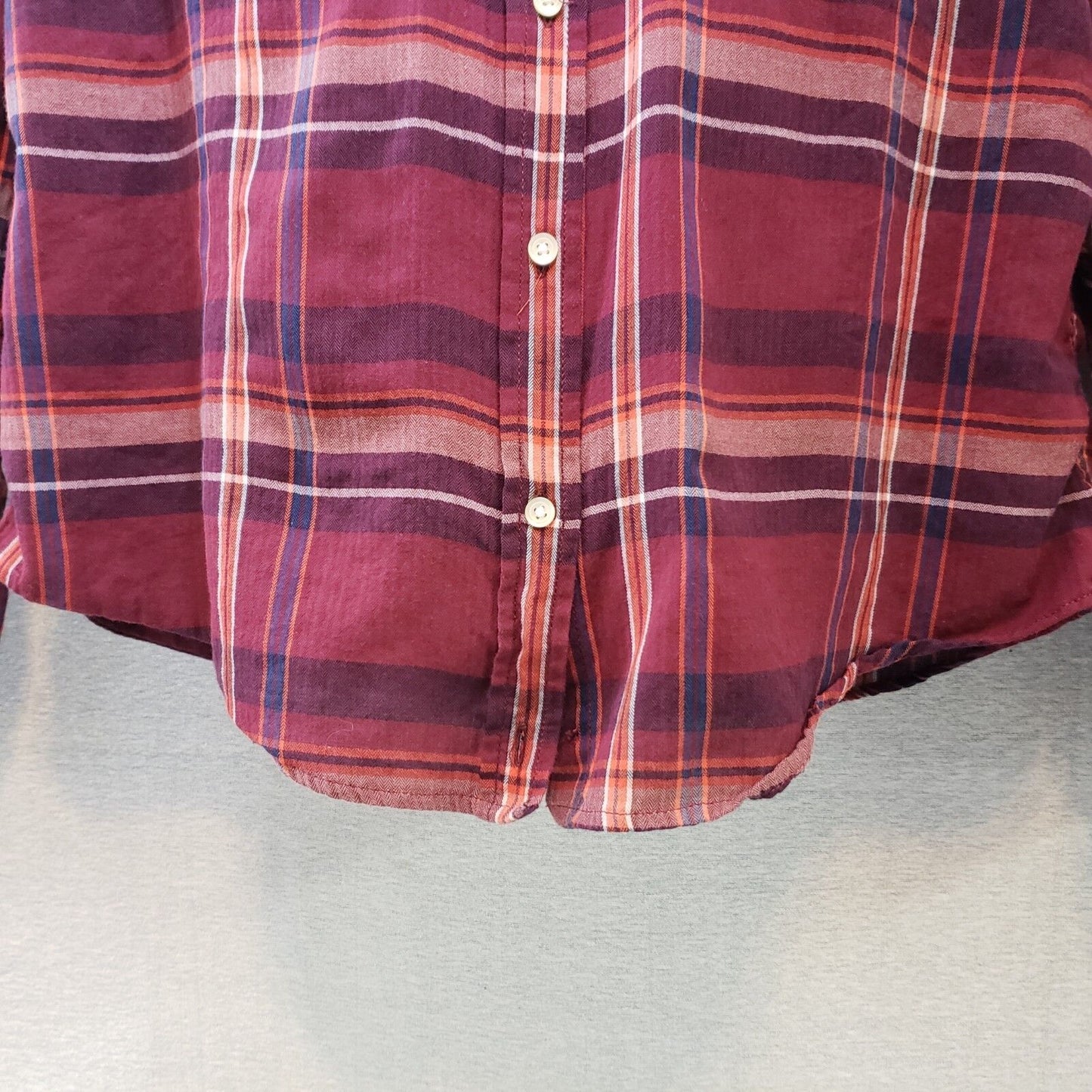 Joe Fresh Women Plaid Shirt Top Red Shades Button Down Long Sleeve Large Pockets