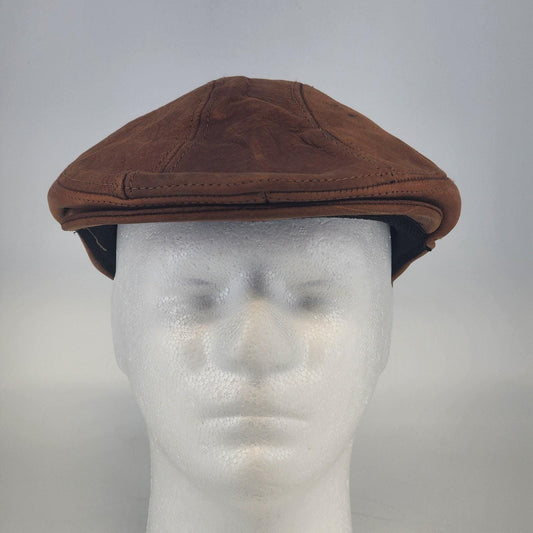 Leather Newsboy Cap Mens Small Medium Cabbie Driver Hat Made USA Classic Y2K Vintage Style