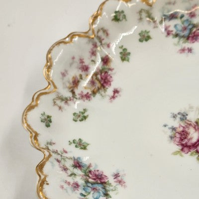 Haviland Limoges France Serving Plate Rose Colorful Flowers Gold Scallop Edge 9"