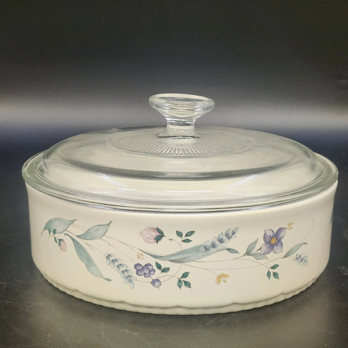 Pfaltzgraff April 2.5 Qt Casserole Dish w Glass Lid Floral Stoneware Vintage USA