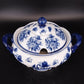 Cracker Barrel Blue White Floral Soup Tureen Serving Bowl with Lid Porcelain Vtg