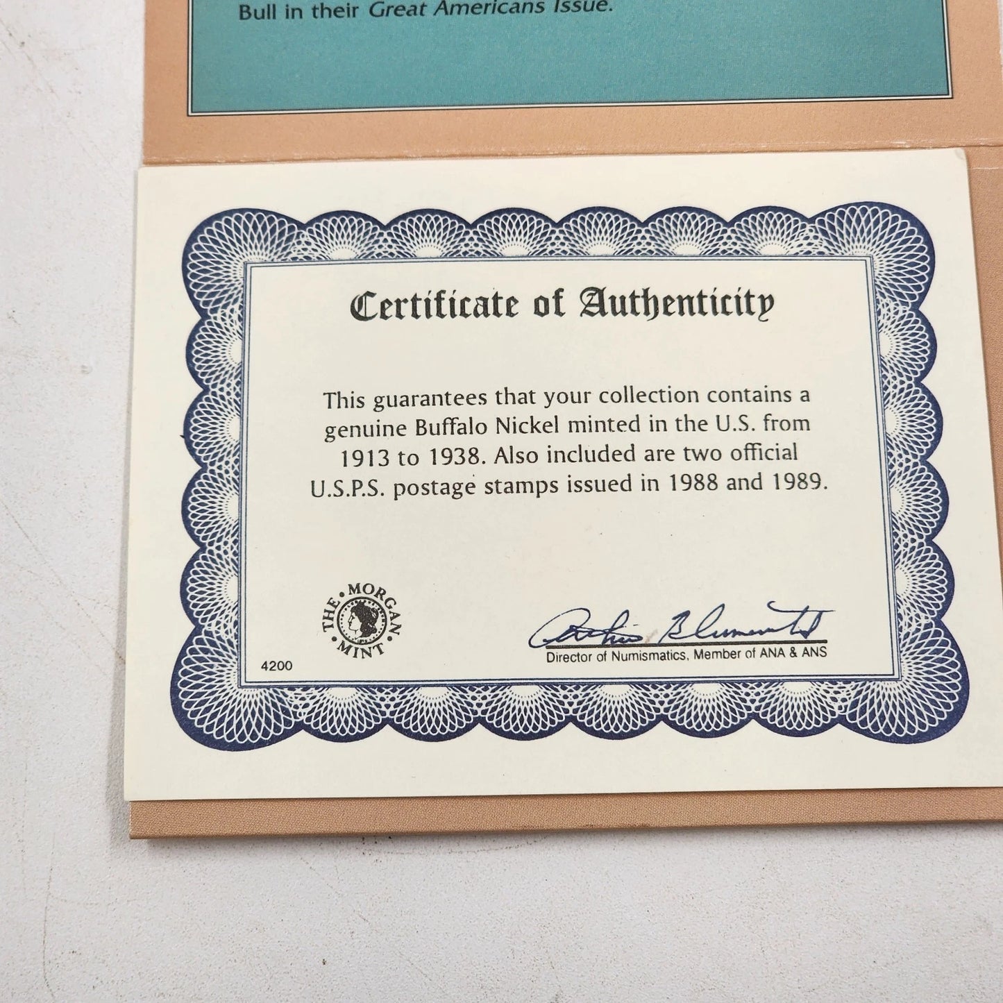 1936 Buffalo Nickel & USPS Buffalo Bill & Sitting Bull Stamp Set Folio COA 1988