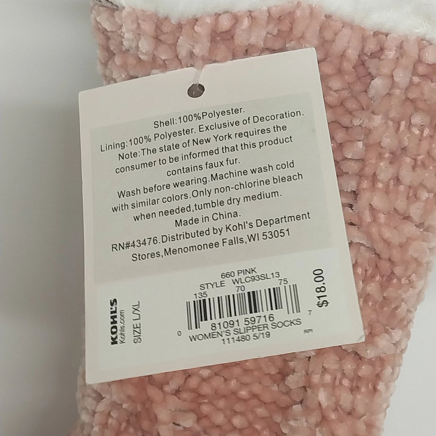 Lauren Conrad Pink Faux Fur Slipper Socks Womens L XL