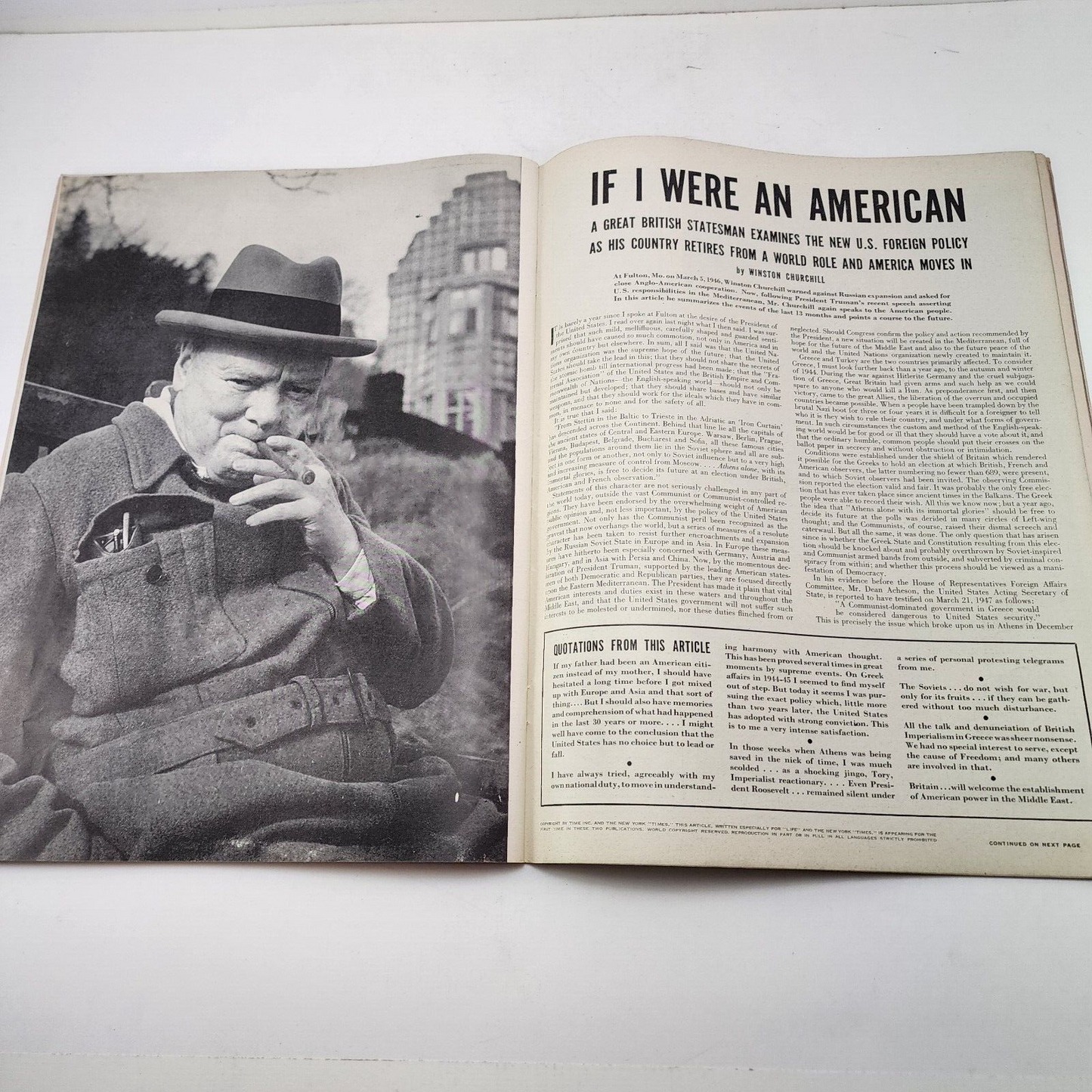 Life Magazine April 14 1947 Winston Churchill wrote on Americas New World Policy