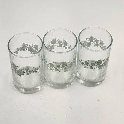 3 Corelle Callaway Green Ivy 6oz Glassware Juice Corning 4" USA