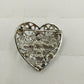 Silver Tone Filagree Heart Shape Brooch/Pin with Faux Pearl & Faceted Rhinestone