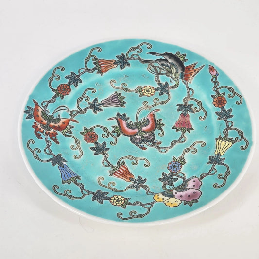 Chinese Celadon Green Porcelain Plate 7" Teal Glazed Scalloped Rim Dish Asian