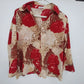 Jaipur Floral Blouse Women Medium Red Beige 3/4 Sleeve Button Front Top