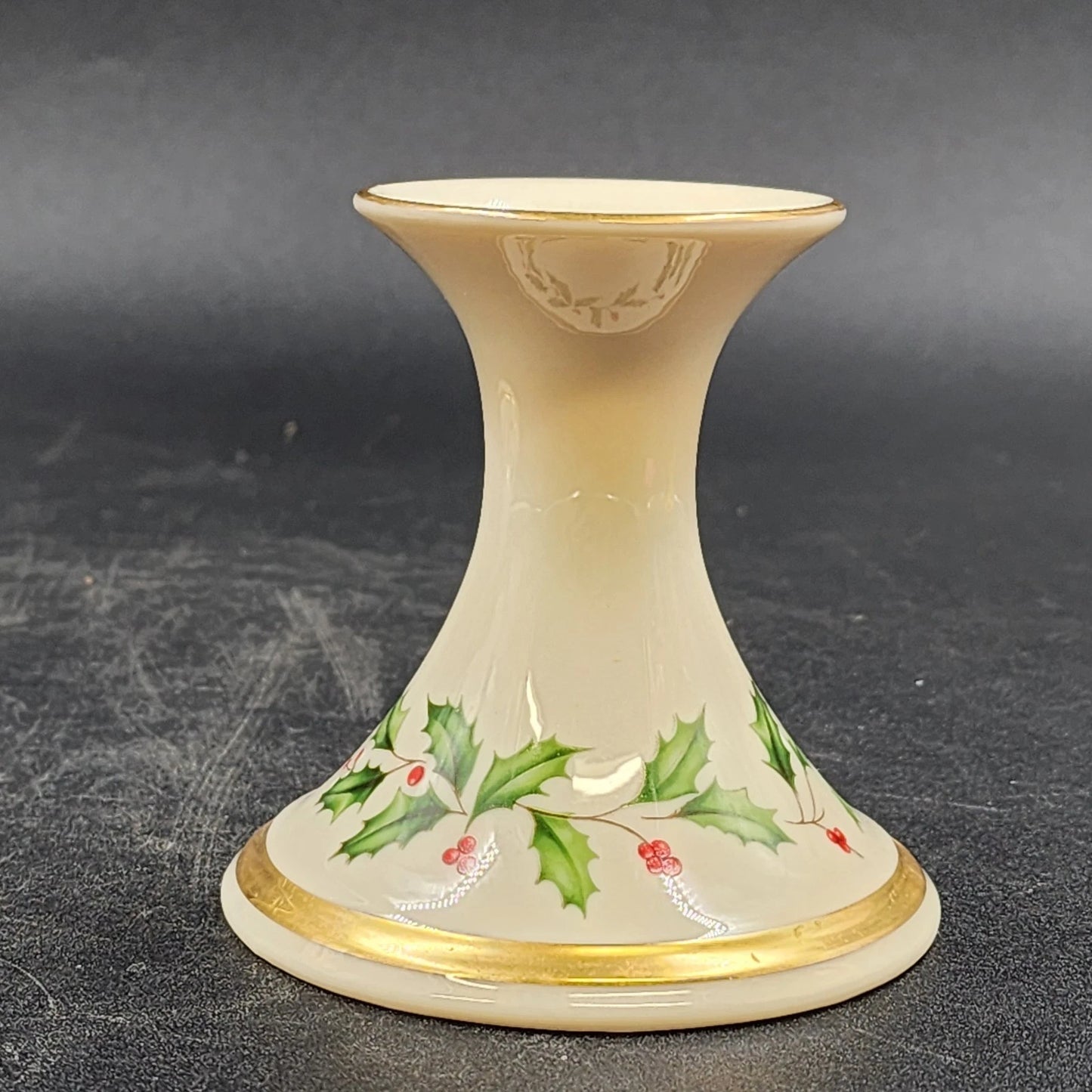 2 Lenox Candlestick Holders Dimension Holiday White China 24K Gold Trim