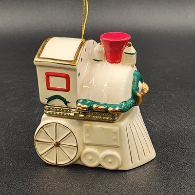 Mr Christmas Animated Ornament White Train Music Box w Rotating Inside 4" 2010