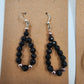 Set of 2 Gold Tone Oval Loops & Silver Tone w/ Black Beaded Drop Dangle Earrings