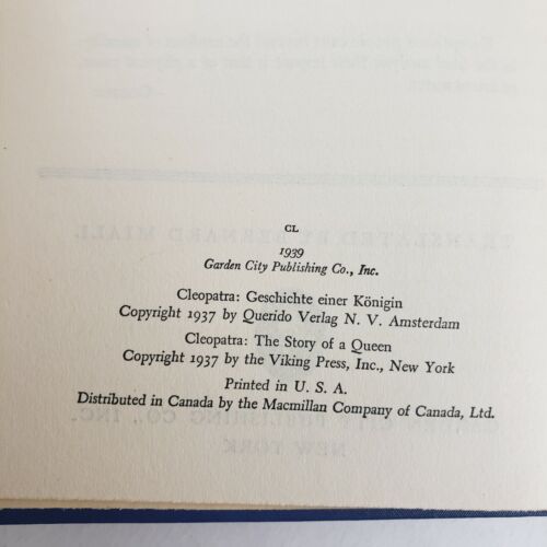 Cleopatra Story of a Queen 1939 Emil Ludwig Vintage Novel