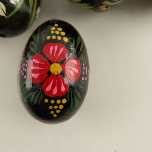 9 Brightly Decorated Easter Eggs Wood Ukrainian or Russian Plastic Covered