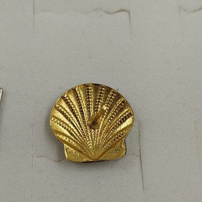 Set of 2 Stud Earrings Gold & Silver Tone Floral Shell Red Triangle Vtg