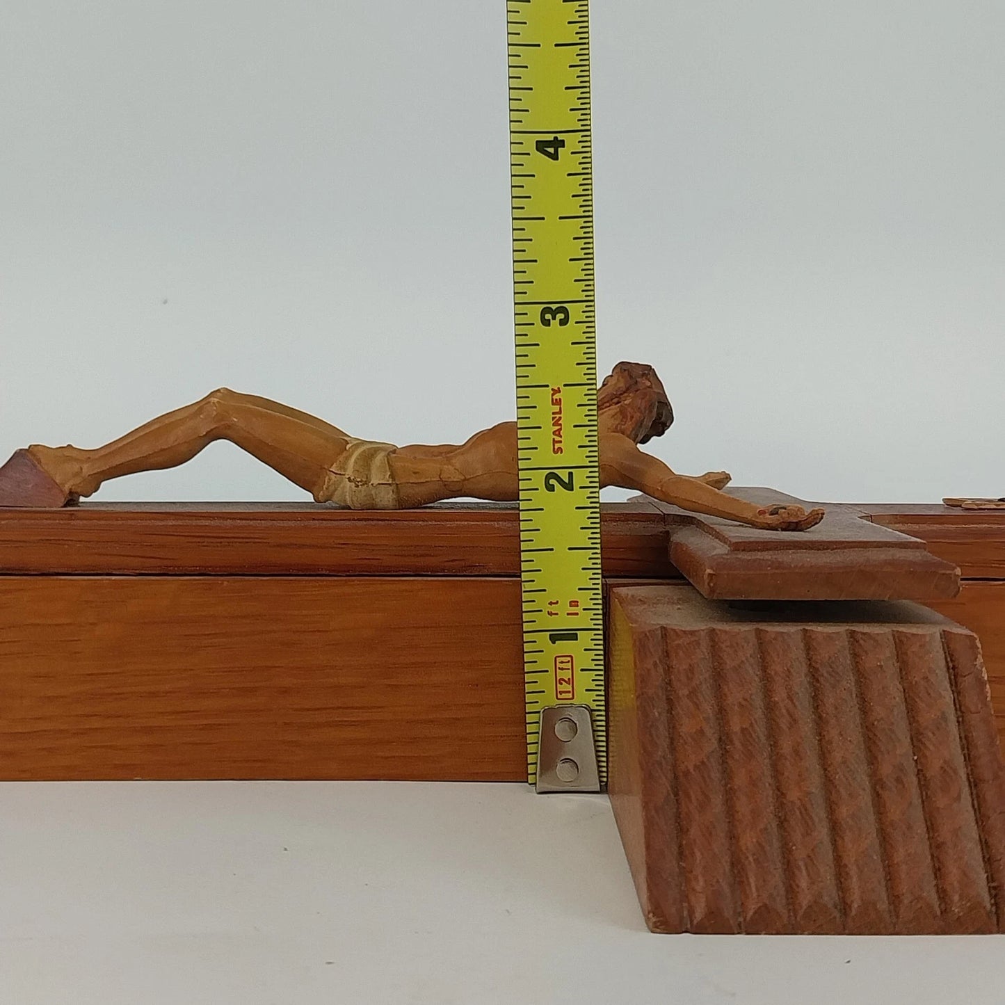 Hand Carved Catholic Sick Call Crucifix Holy Water Candles Wall Cross 2-Piece