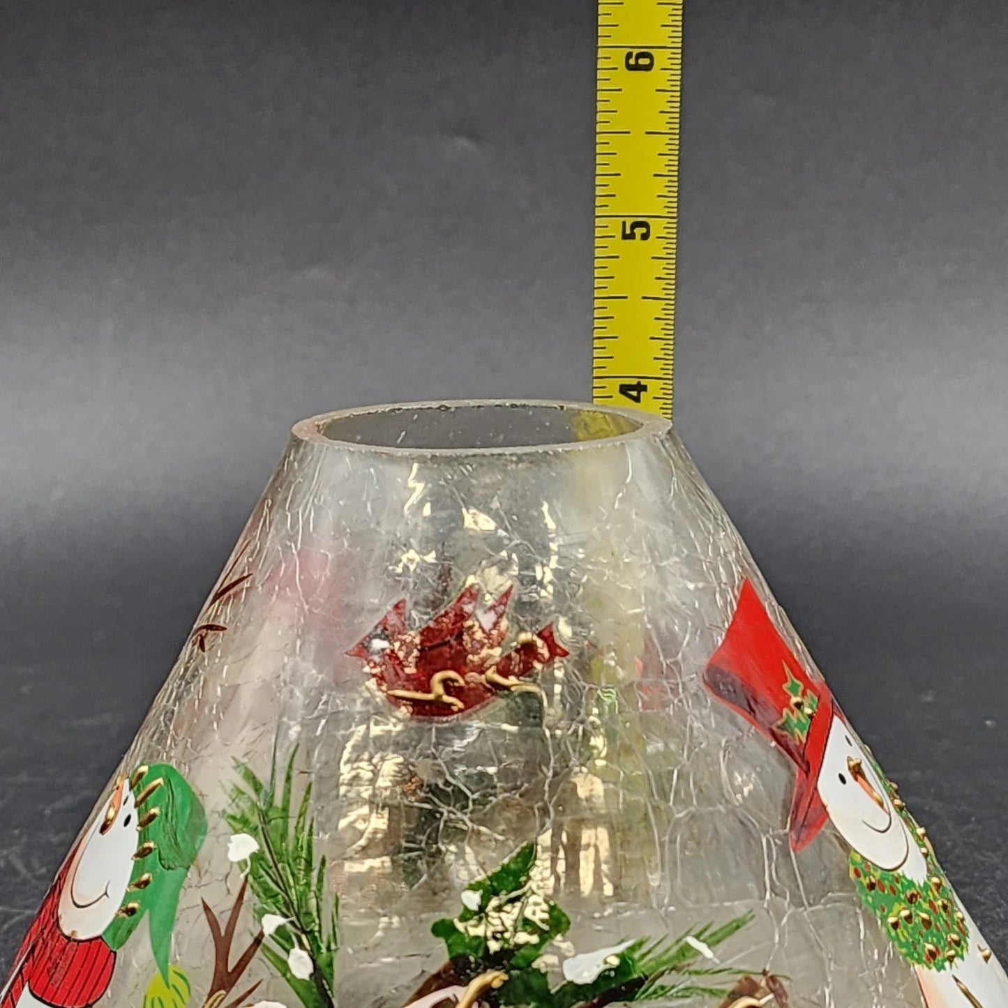 Yankee Candle Large Jar Shade Clear Crackle Glass Snowmen Cardinal Gold Trim
