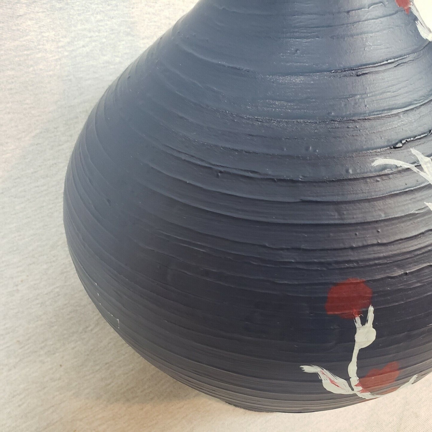 Vintage Blue Pottery Table Lamp Hand Painted Floral Electric Light