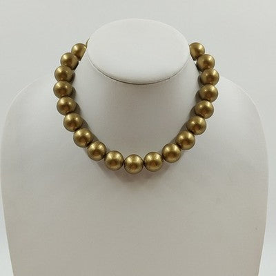 Gold Tone Chain with Gold Chunky Faux Pearl Beaded Statement Necklace Jewelry