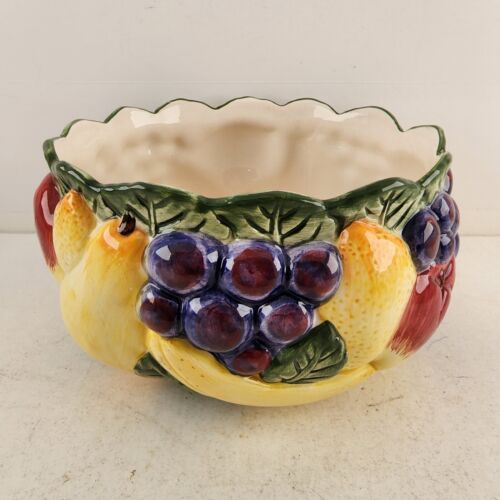 Fitz and Floyd Vintage 1989 Calypso Majolica Hand Painted Ceramic Fruit Bowl 7"