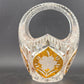 Cut Crystal Basket Amber Cut to Clear Etched Floral Handled 6" Vintage