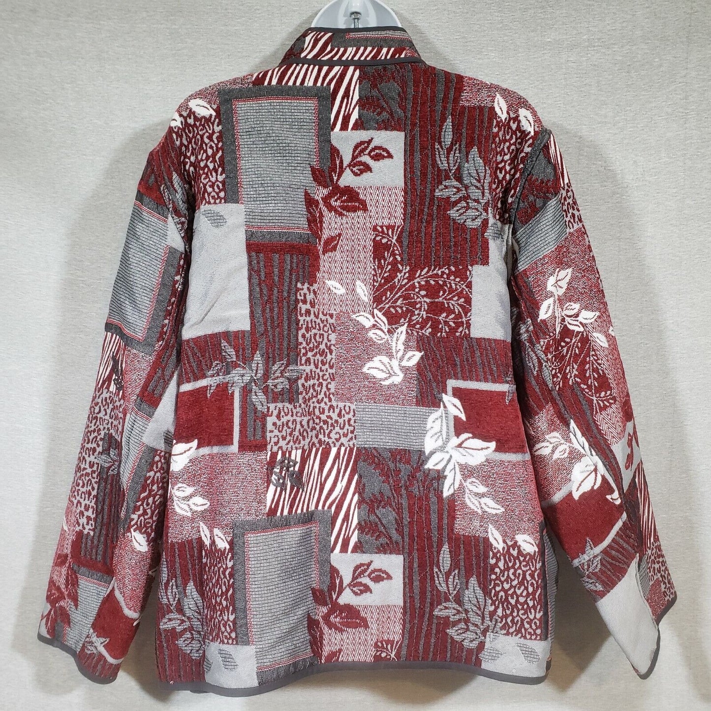 Bon Worth Blazer Tapestry Weave Block Print Redish Jacket Women's Large Unlined