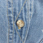 Solutions Blue Denim Shirt L Leopard Print Collar Cuffs Button Up 100% Cotton