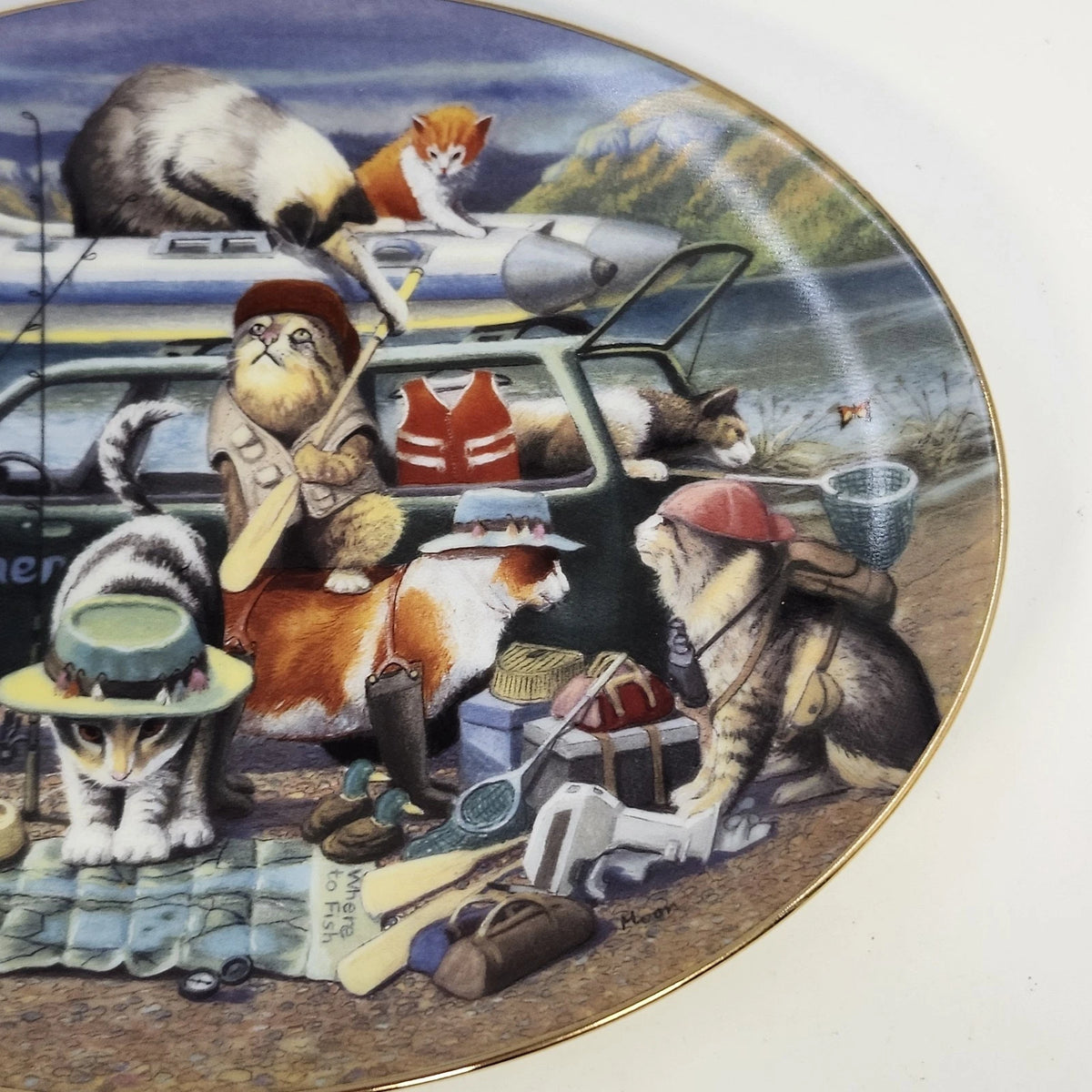 Franklin Mint Kitty Car Troubles Bryan Moon Porcelain Plate Limited Edition COA