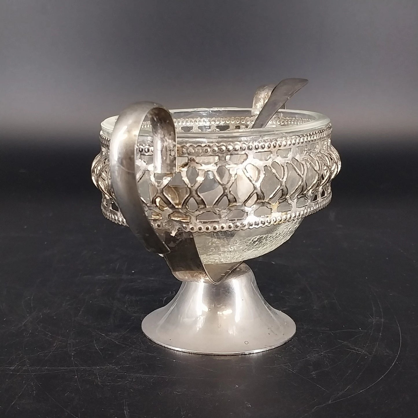 Vintage Raimond Silverplated Crystal Footed Oval Dish Spoon