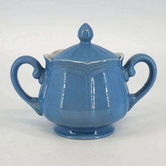 Linda Ironstone 4008 Sugar Bowl with Lid Double Handle Blue Oven Proof Japan Vtg