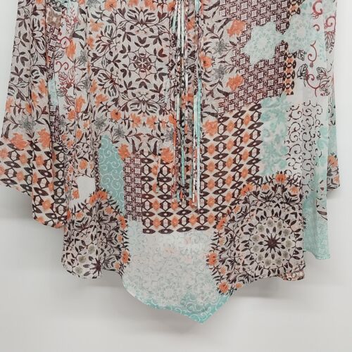 Live & Let Live Floral Geometric Tunic Sheer Blouse Pointed Bottom Size Large