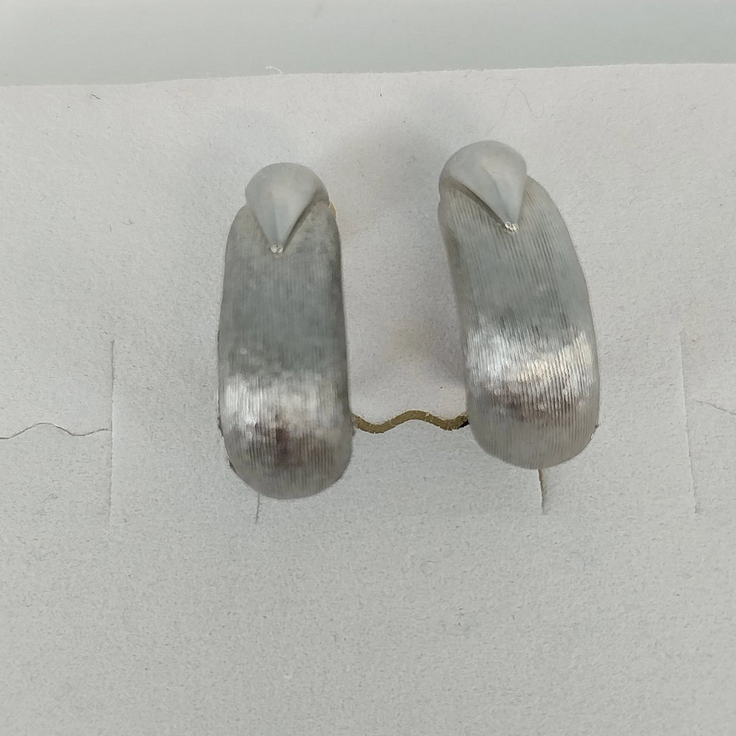 Silver Tone Half Hoop Clip On Earrings Textured Brushed Teardrop Vintage