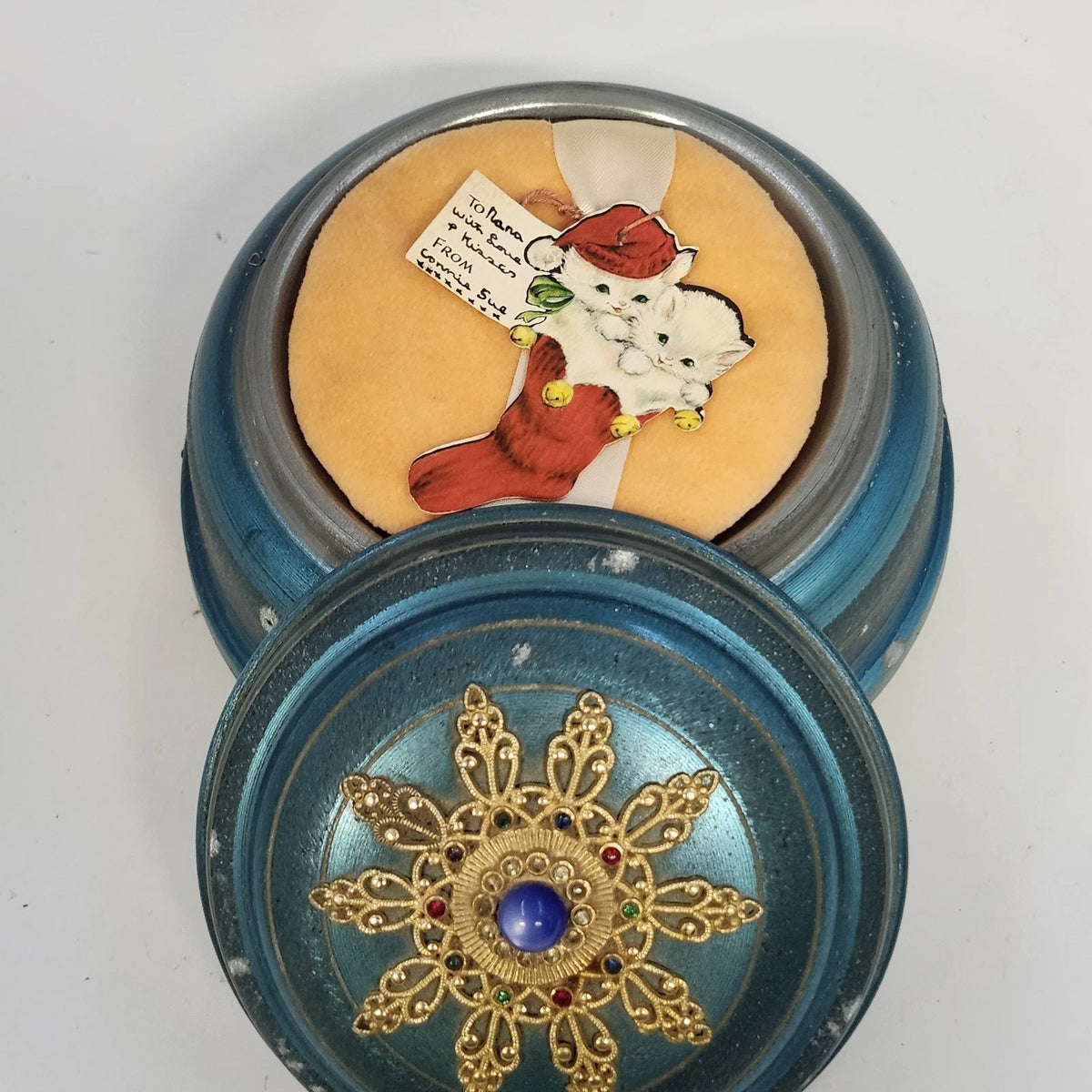 Betty Lou Blue Musical Powder Puff Vanity Make Up Box 5.5" Jack Connie New York