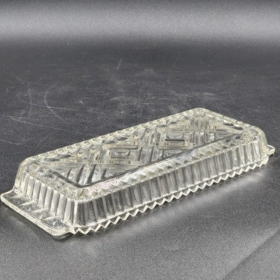 Clear Glass Relish Tray Dish X Pattern Ribbed Sawtooth Edges Handles 10" Serving