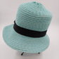 Rike's Light Blue Teal Woven Paper Straw Summer Hat with Black Ribbon Bow Accent