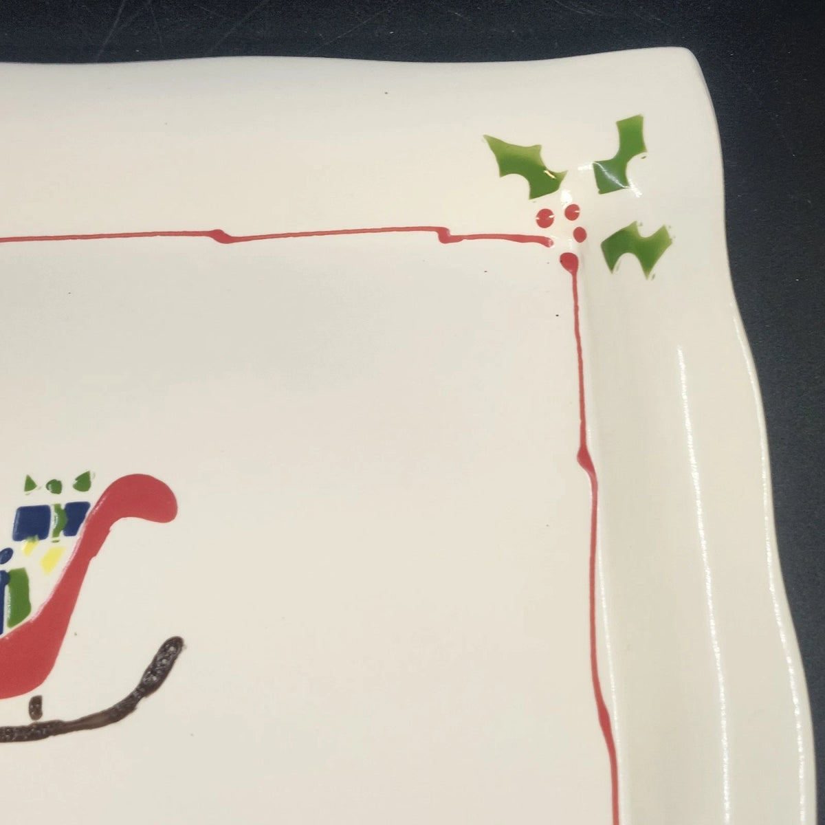 Prairie Dog Pottery Newfoundland Reindeer Sleigh Christmas Platter 14.5"