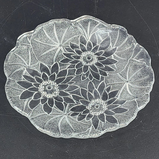 Indiana Glass Lily Pons Salad Plate 8" Clear Depression Glass Floral 1930's Vtg