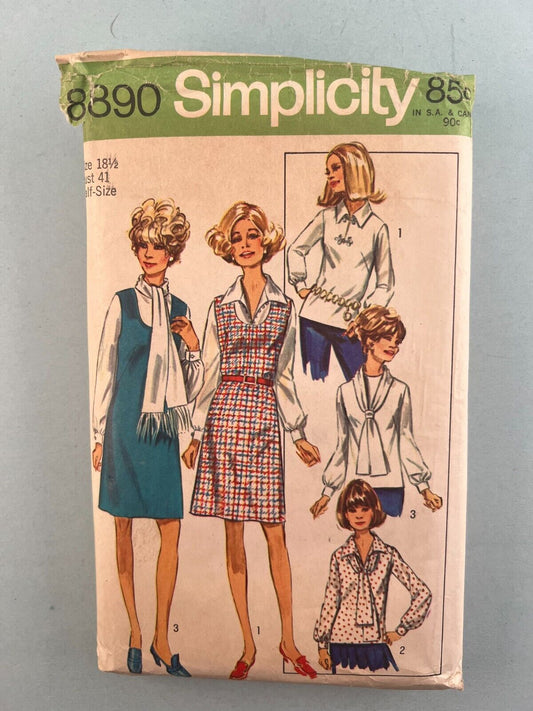 Simplicity 8890 Vintage Sewing Pattern Women's Jumper Blouse and Scarf Size 18.5