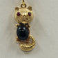 Gem Craft Gold Tone Cat Pendant Necklace Black Cabochon Red Rhinestone Eyes