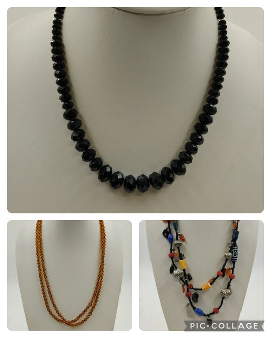 Necklaces Lot Beaded Chain Boho Multicolor Art Glass & Textured Black Orange