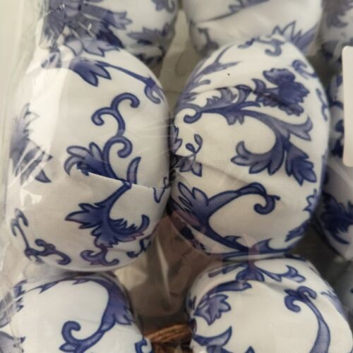12 Pcs Small Fabric Pumpkins Decorative Blue and White Pumpkins Chinoiserie 3"