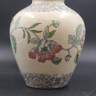 Large Chinoiserie Macau Ginger Jar – Hand Painted Blue & Pink Floral – 10"x7.25"