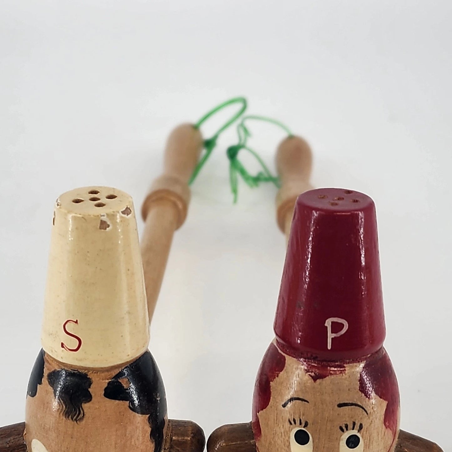 Chef Salt & Pepper Shakers Set Wood Long Handle 3" Japan 1950's Kitchen Decor